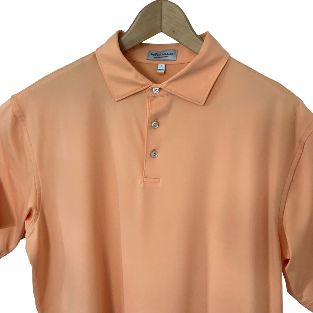 Peter Millar Shirt Mens Sz Large Summer Comfort Stretch Golf Polo Peach Apricot